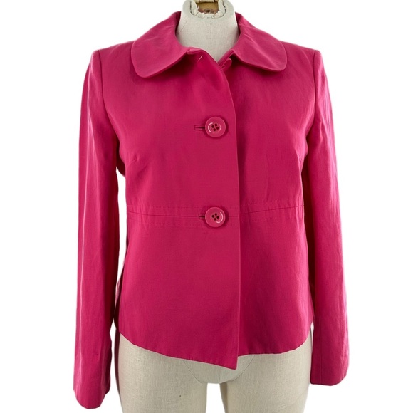 Talbots womens blazer size 14 pink 42% linen Peter Pan collar 3 button jacket - Picture 1 of 12